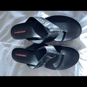 Leather Prada wedge sandals